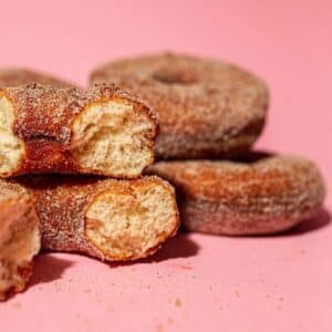 cider doughnuts stacked on each other