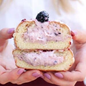 Blackberry filled cream doughnut from Deviant, one of the best doughnut places in Mystic